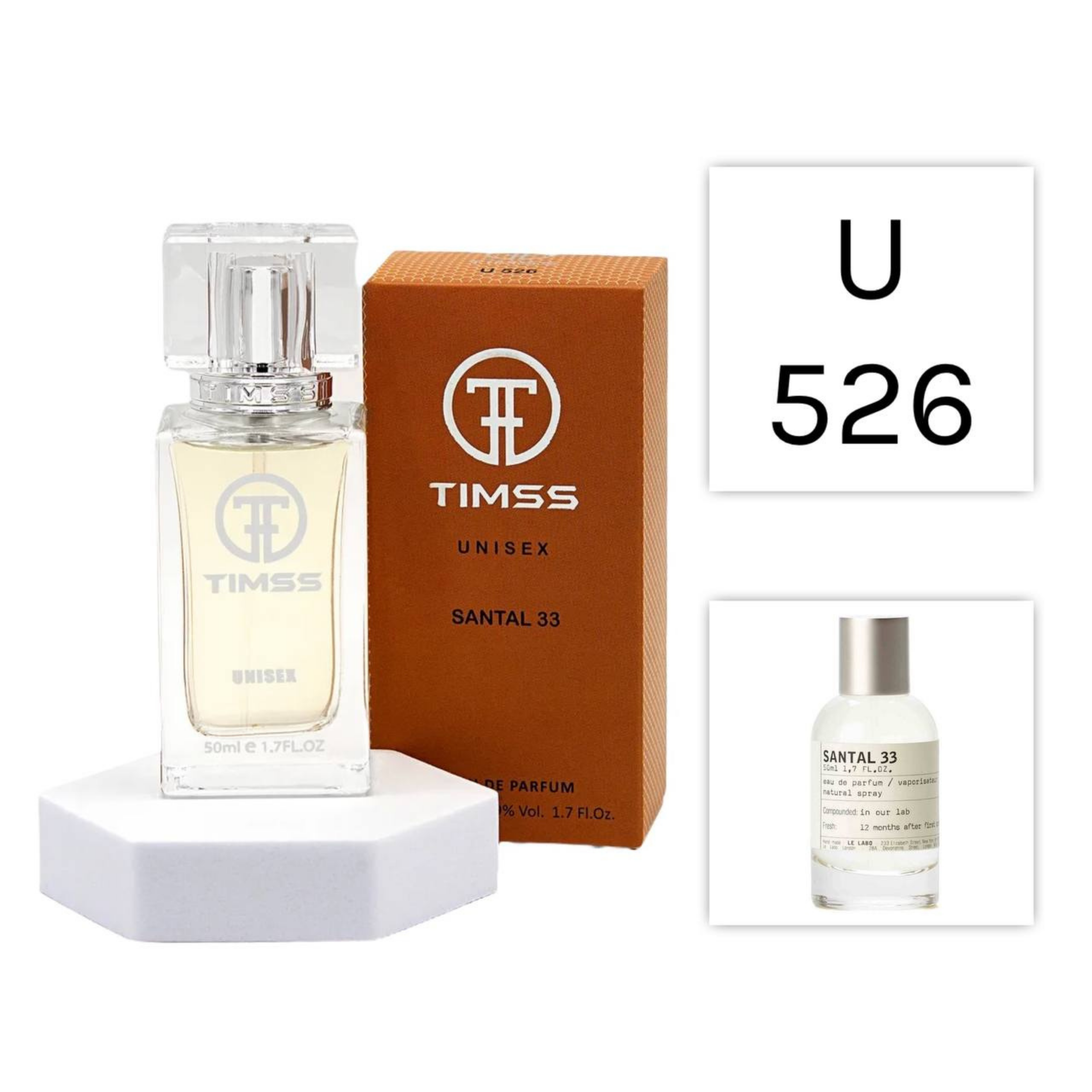 TIMSS U 526 SANTAL 33 apă de parfum unisex 50ml, vedere frontală pe Parfumer.md.
