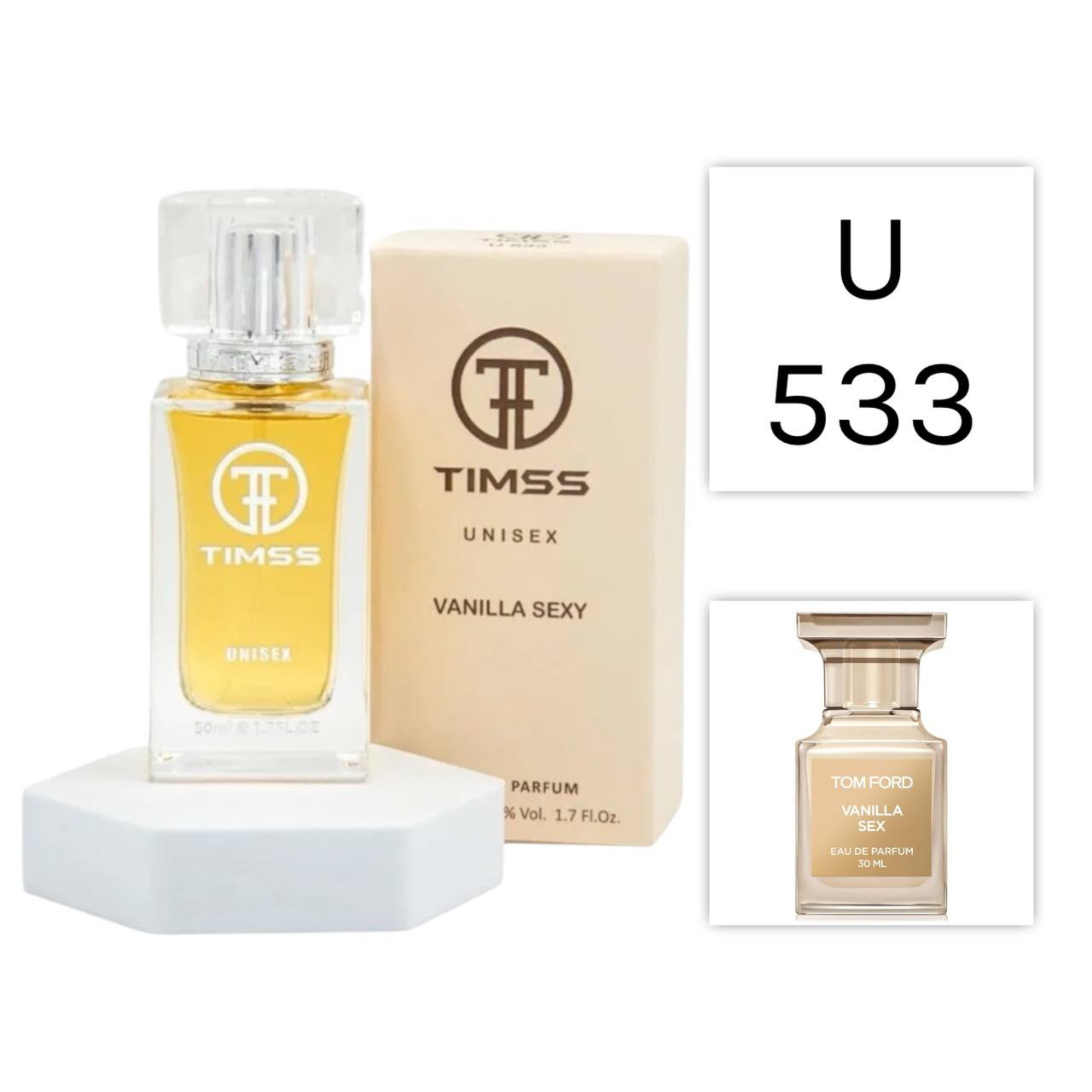 TIMSS U 533 VANILLA SEXY apă de parfum unisex 50ml, vedere frontală pe Parfumer.md.