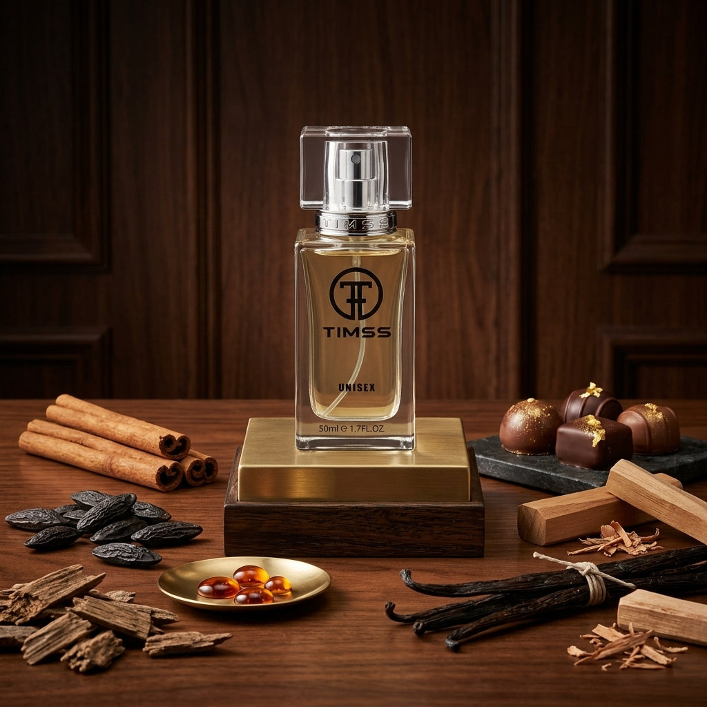 TIMSS U 534 ONGEL SAHRE apă de parfum prezentat alături de coniac, batoane de scorțișoară și praline.