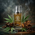 TIMSS U 535 AFGANO apă de parfum prezentat alături de frunze de cânepă, bucăți de rășină și lemn de agar.