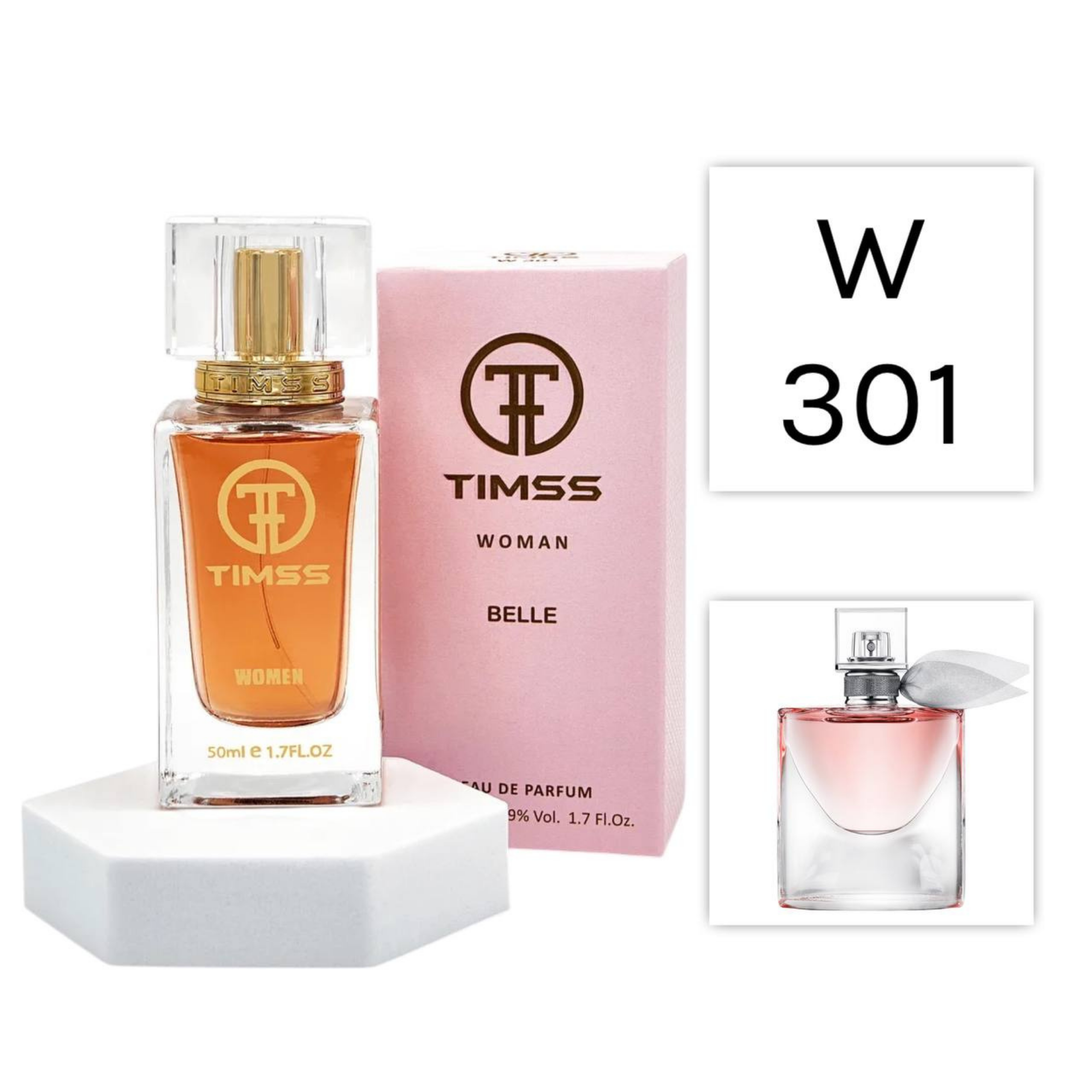 TIMSS W 301 BELLE apă de parfum feminin 50ml, vedere frontală pe Parfumer.md.