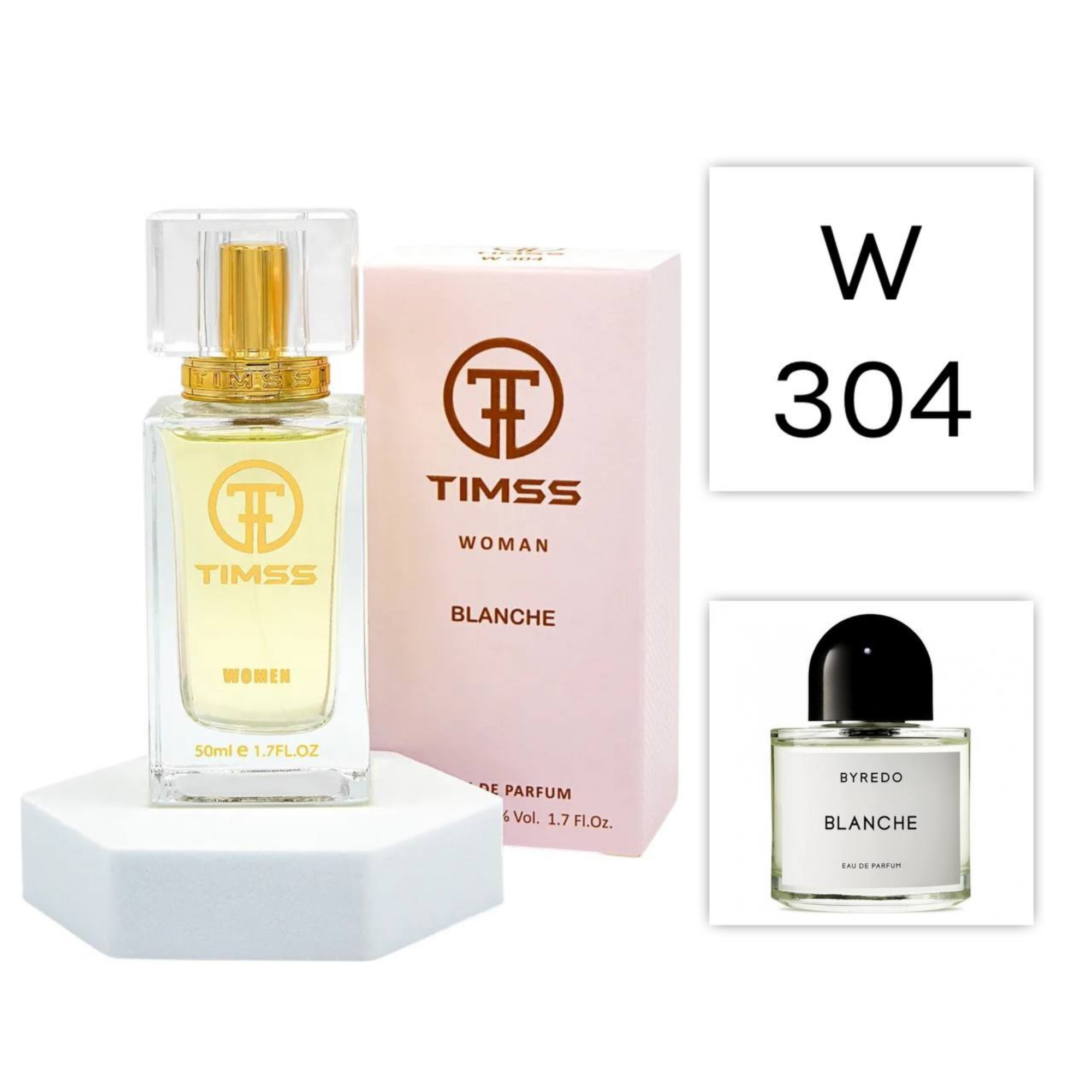 TIMSS W 304 BLANCHE apă de parfum feminin 50ml, vedere frontală pe Parfumer.md.