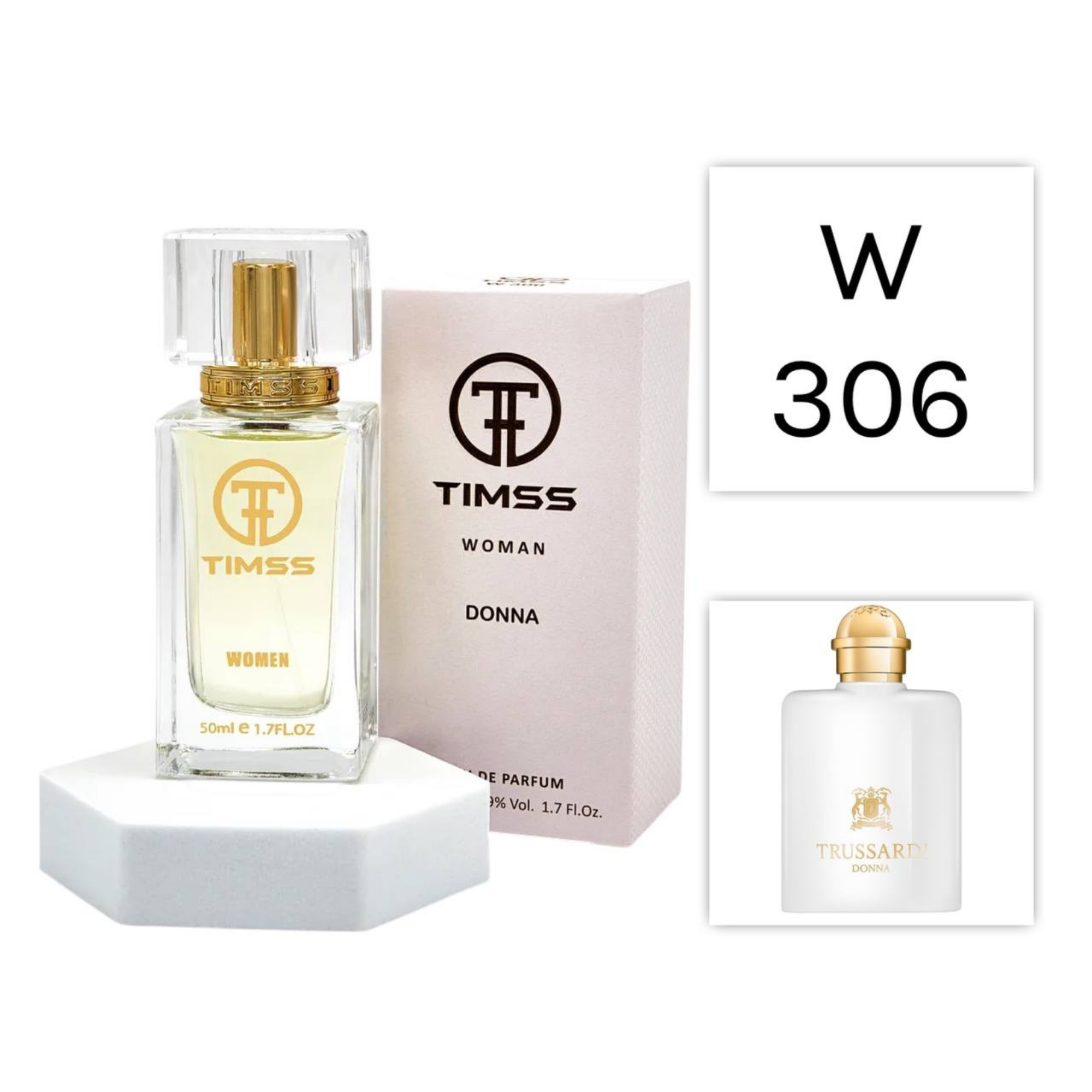 TIMSS W 306 DONNA apă de parfum feminin 50ml, vedere frontală pe Parfumer.md.