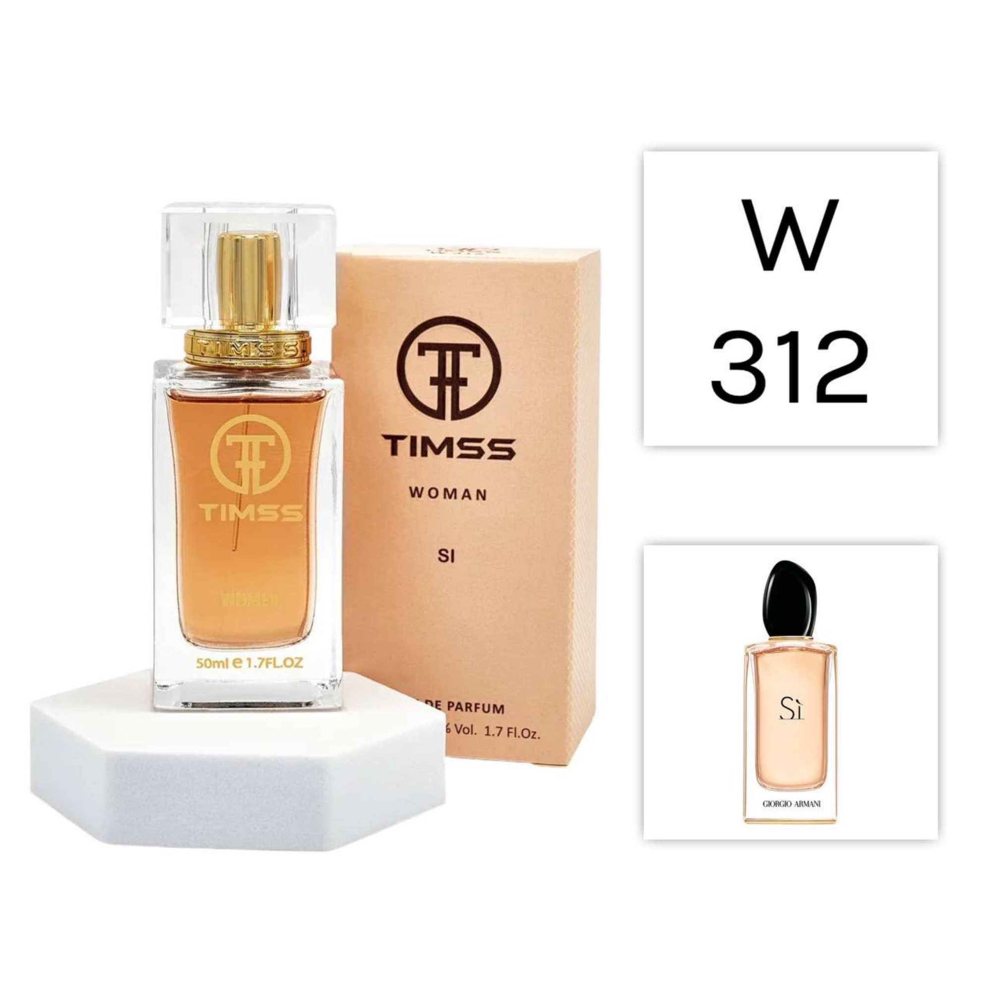 TIMSS W 312 SI apă de parfum feminin 50ml, vedere frontală pe Parfumer.md.