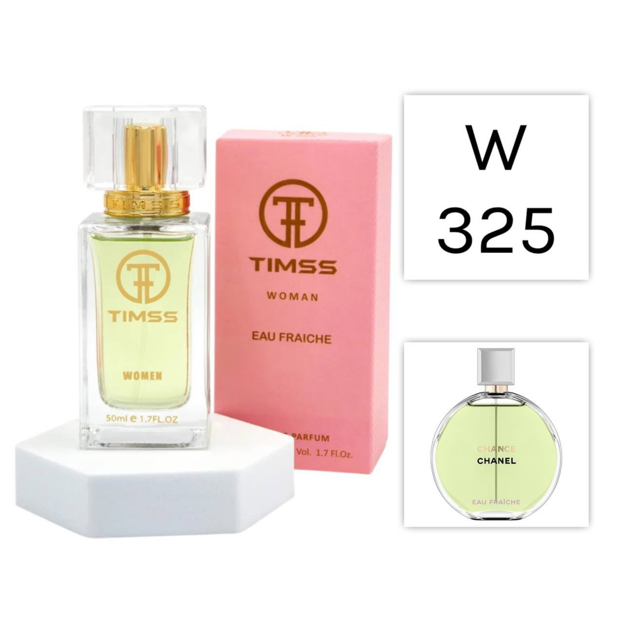 TIMSS W 325 EAU FRAICHE apă de parfum feminin 50ml, vedere frontală pe Parfumer.md.