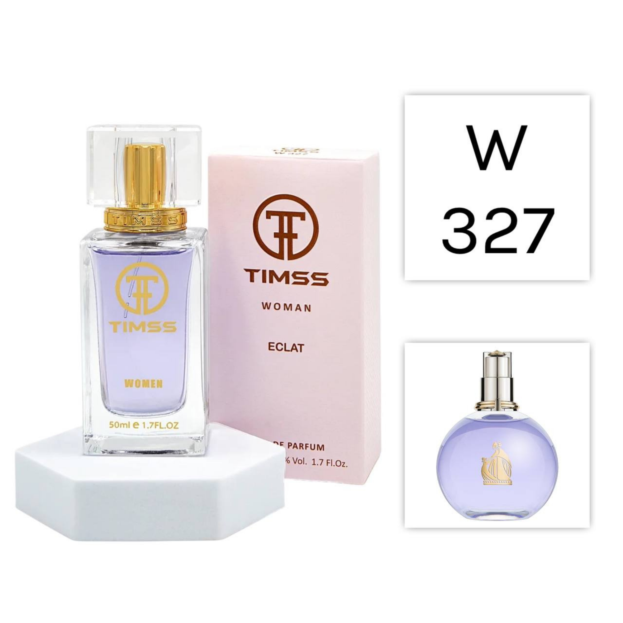TIMSS W 327 ECLAT apă de parfum feminin 50ml, vedere frontală pe Parfumer.md.