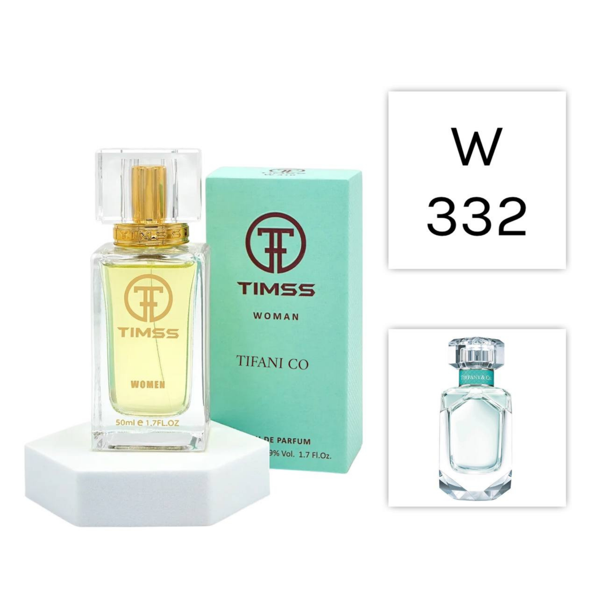 TIMSS W 332 TIFANI CO apă de parfum feminin 50ml, vedere frontală pe Parfumer.md.