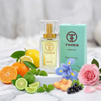 TIMSS W 332 TIFANI CO apă de parfum prezentat alături de flori de iris pudrat, mandarine zemoase și mosc.