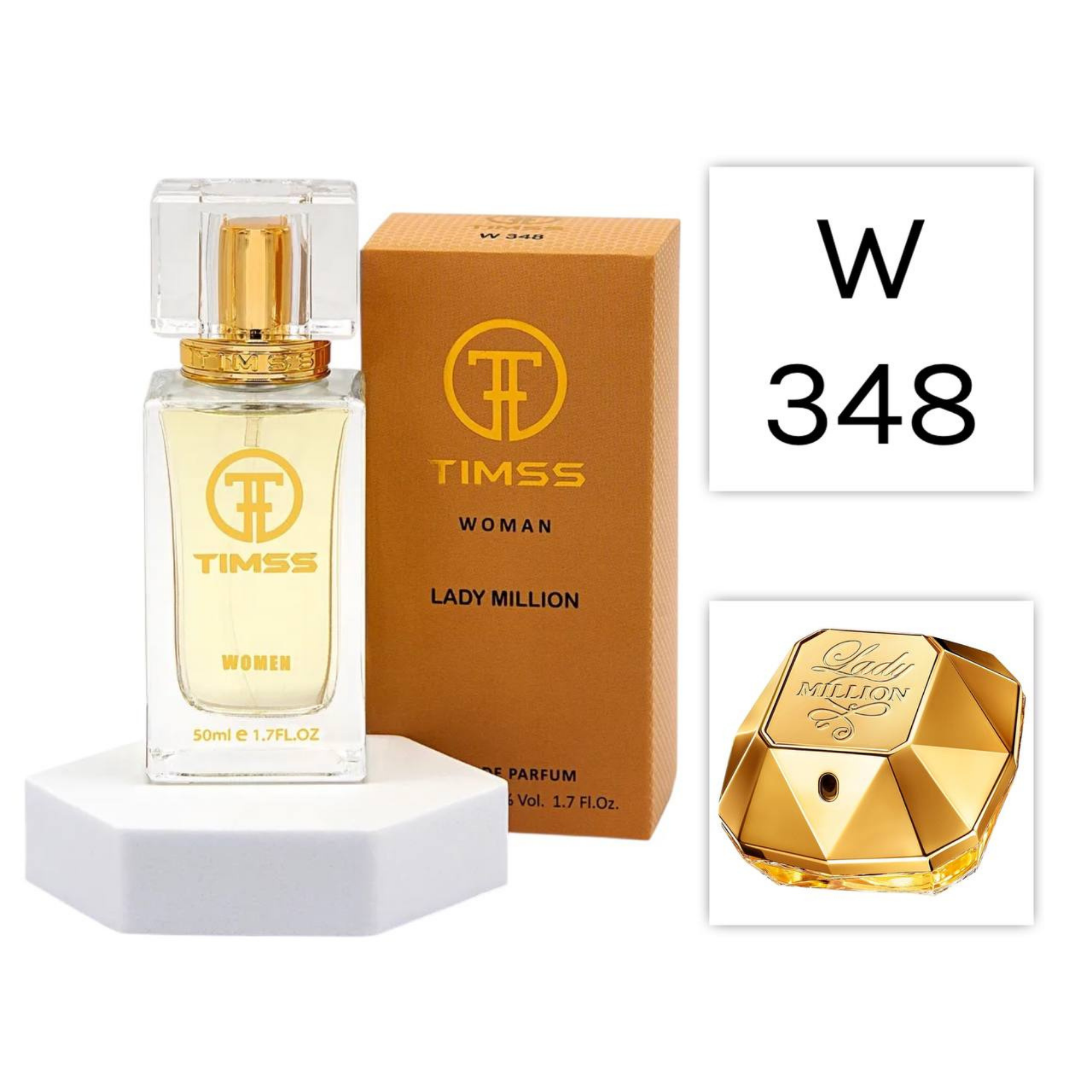 TIMSS W 348 LADY MILLION apă de parfum feminin 50ml, vedere frontală pe Parfumer.md.