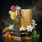 TIMSS W 348 LADY MILLION apă de parfum prezentat alături de zmeură proaspătă, flori albe de portocal și miere.