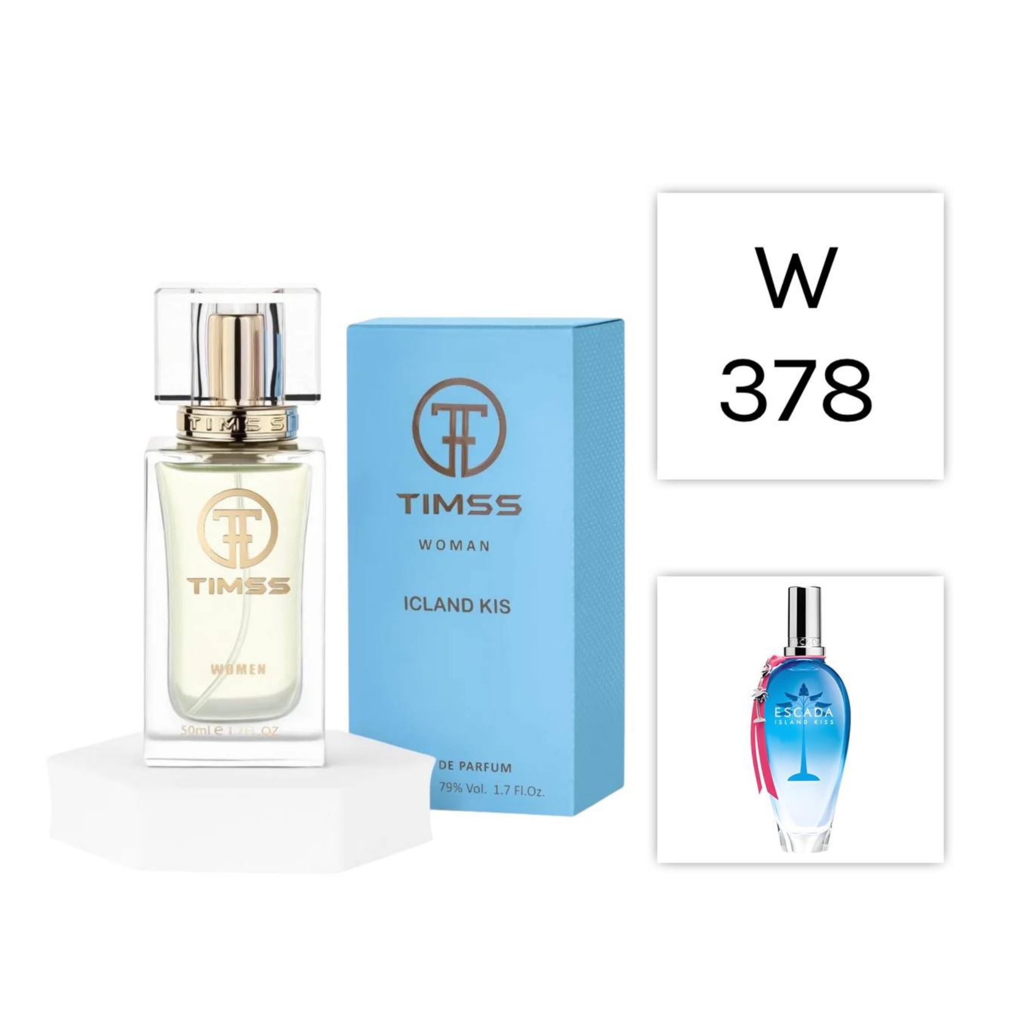 TIMSS W 378 ISLAND KISS apă de parfum feminin 50ml, vedere frontală pe Parfumer.md.