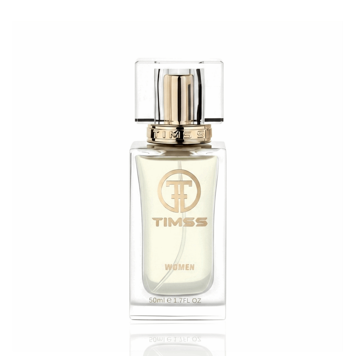 Detaliu flacon TIMSS W 402 Interygoe inspirat din HFC Devil's Intrigue apa de parfum, evidențiind eticheta și pulverizatorul.