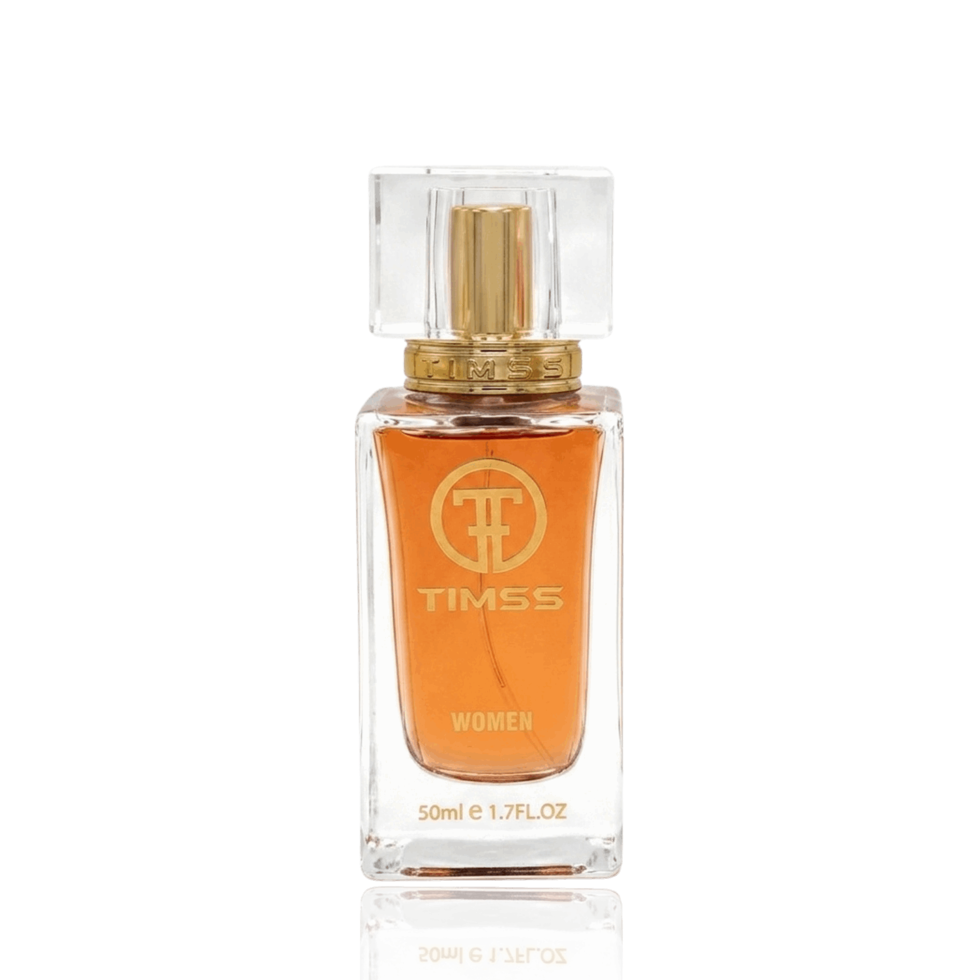Detaliu flacon TIMSS W 410 Olimpiya inspirat din Paco Rabanne Olympea apa de parfum, evidențiind eticheta și pulverizatorul.