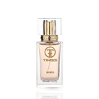 Detaliu flacon TIMSS W 417 Skarlett inspirat din Cacharel apa de parfum, evidențiind eticheta și pulverizatorul.