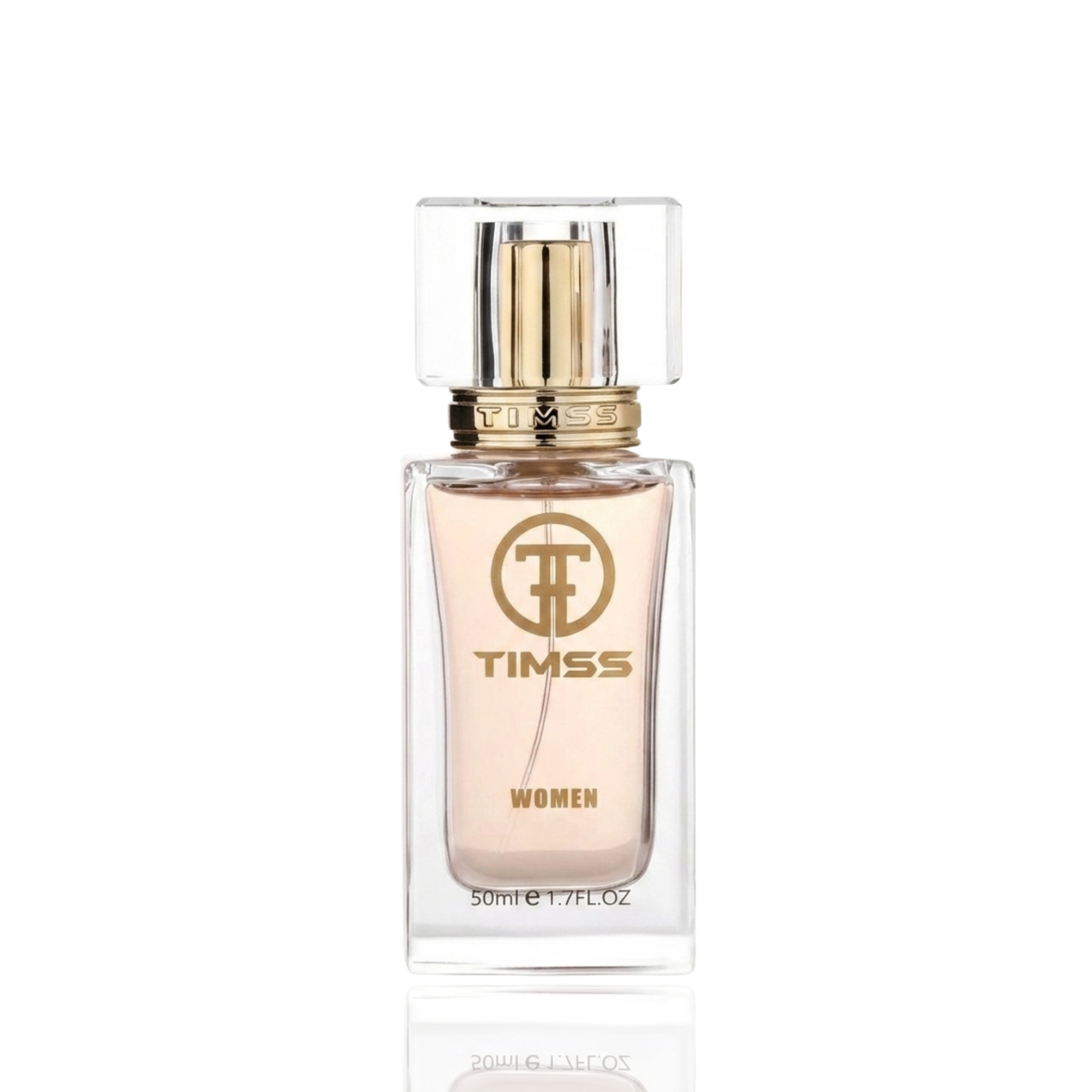 Detaliu flacon TIMSS W 417 Skarlett inspirat din Cacharel apa de parfum, evidențiind eticheta și pulverizatorul.
