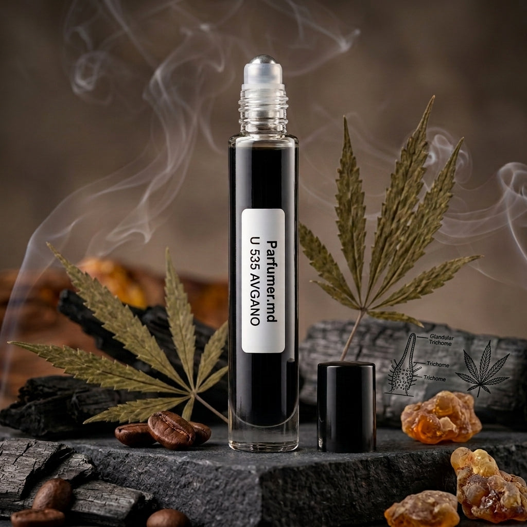 U 515 AVGANO Detaliu etichetă ulei de parfum lemnoși afumat Parfumer Moldova